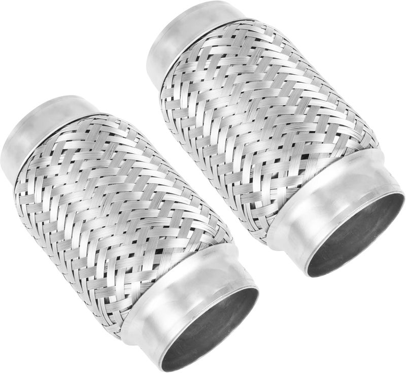 SVULK Exhaust Flex Pipe, 2.5" Double Braid Stainless Steel Flexible Pipe, Heavy Duty Exhaust Flexible Tube Overall Length 5.9"/150mm, 2PCS - Image 1